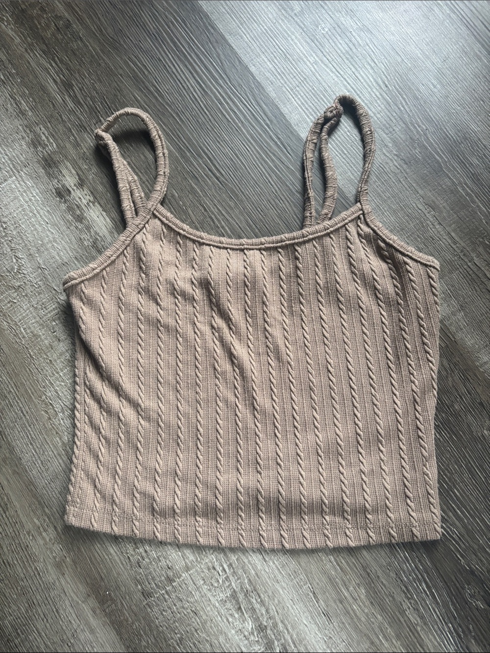 Women's Ribbed Spaghetti Strap Crop Tank Top - Taupe